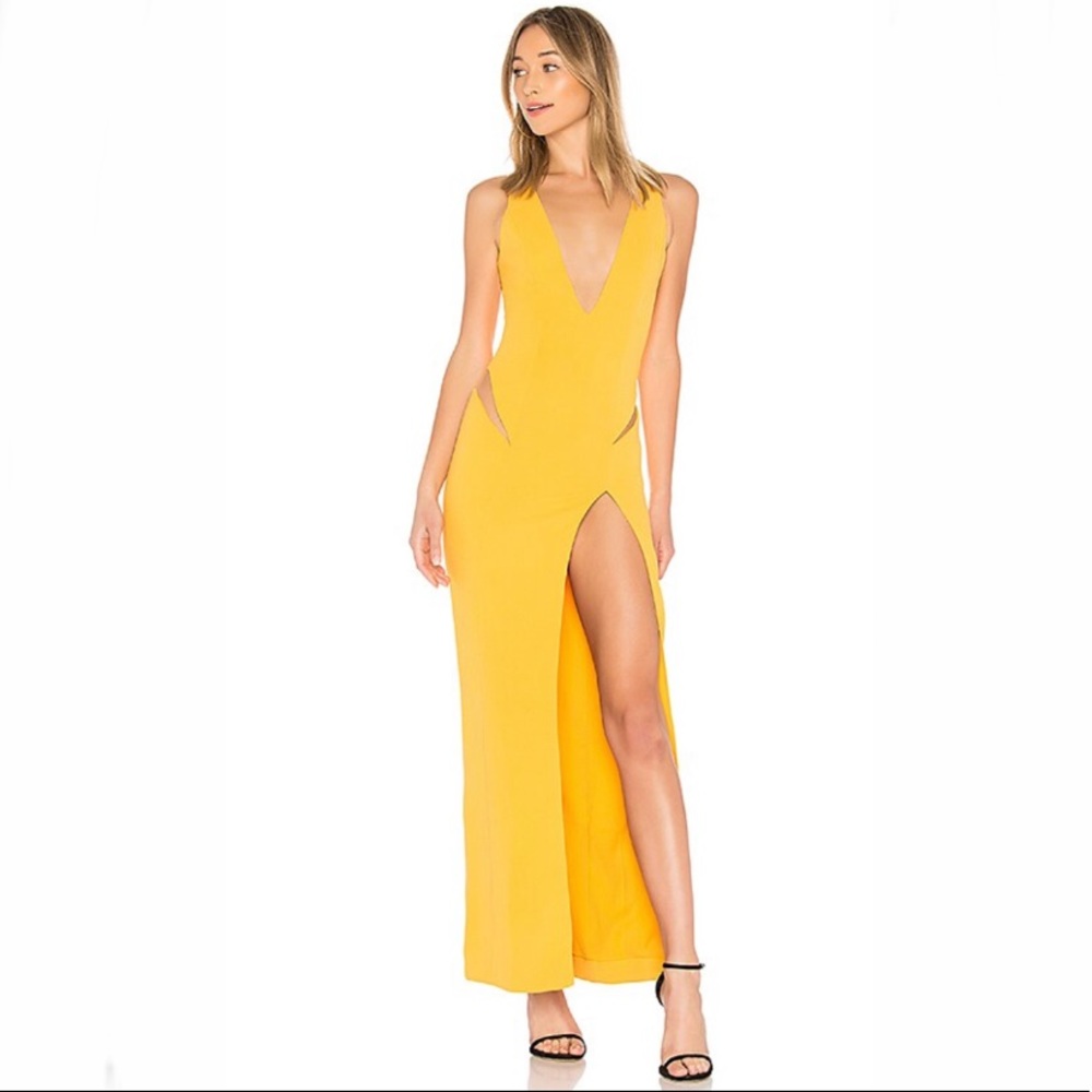 NBD Tweet Gown Cut Out Mesh Panels Canary Yellow Color Small